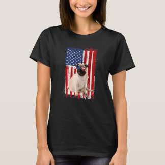 Camiseta Pug Dog American Flag Patriótico Independência 4º