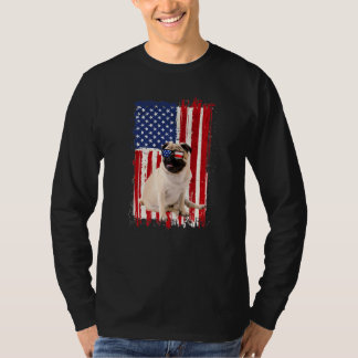 Camiseta Pug Dog American Flag Patriótico Independência 4º
