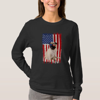 Camiseta Pug Dog American Flag Patriótico Independência 4º