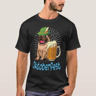 Camiseta Pug Dog Bavarian Lederhosen Bebendo Beer Octoberf