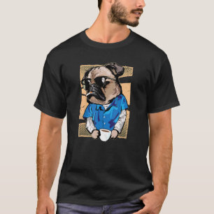 Camiseta Pug Dog Bebendo Café Vintage Vintage Vintage Venti