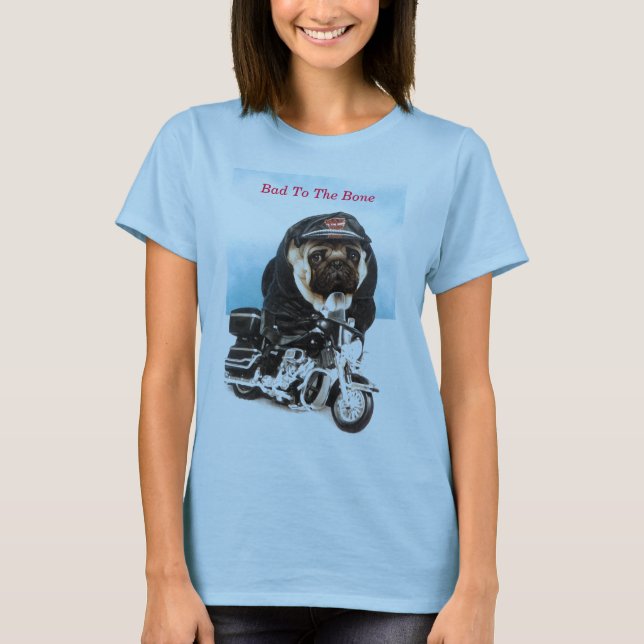 Camiseta Pug Dog Biker T Shirt (Frente)