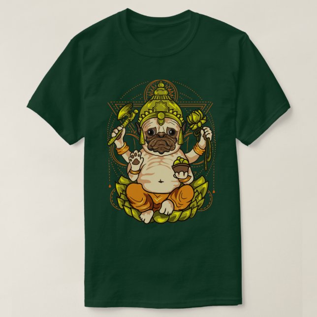 Camiseta Pug Dog Chieftain Deus Buda Yoga Medita Zen (Frente do Design)