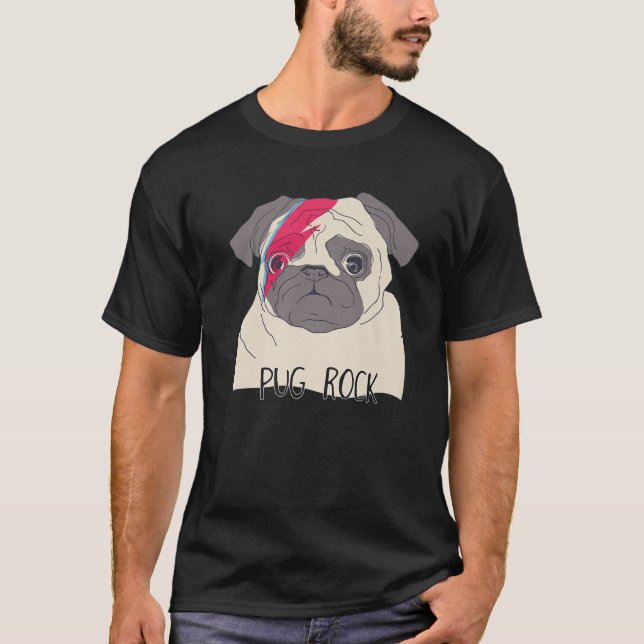 Camiseta Pug Dog Doodle Puppy Music Rock And Roll Women Gir (Frente)