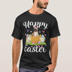 Camiseta Pug Dog Easter Ovo Hunt Floral Pug Páscoa Domingo