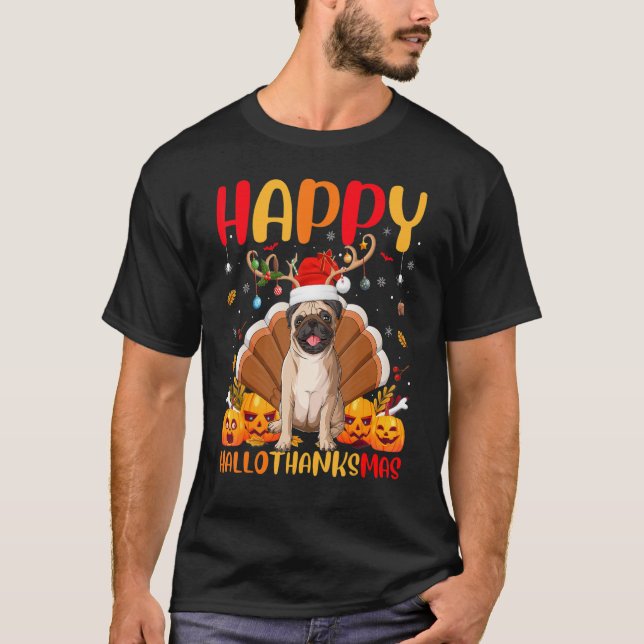 Camiseta Pug Dog  Happy Pug Hellothanksmas (Frente)