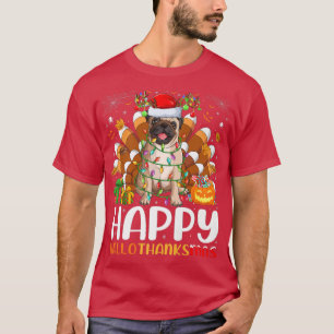 Camiseta Pug Dog Lover Halloween Natal Feliz HalloGraças