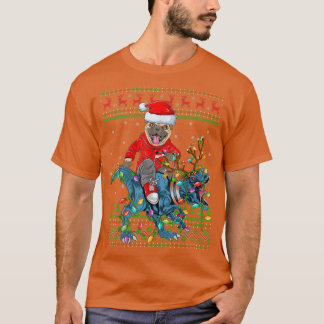Camiseta Pug Dog Lover Ugly Xmas Lights Pug Ringue Dinossau