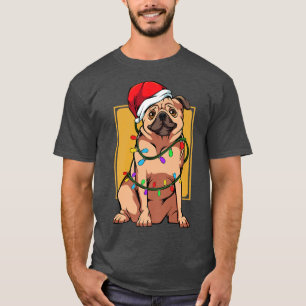 Camiseta Pug Dog Pet Luz Diversão Papais noeis Felizes Cele