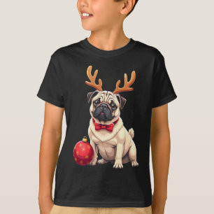 Camiseta Pug Dog Reindeer Xmas Cachorro Passa Família Engra