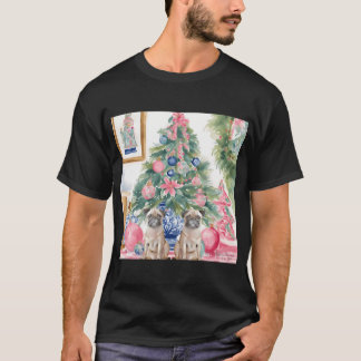 Camiseta Pug e árvore de Natal pintura em aquarela