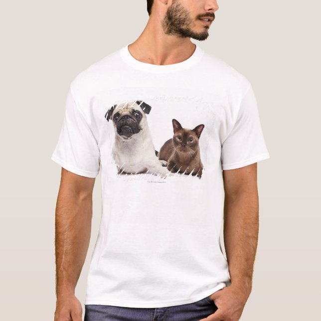 Camiseta Pug e gato Burmese (Frente)