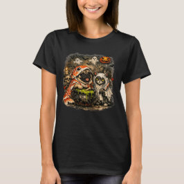 Camiseta Pug e Gato da Cozinha Assombrada de Halloween