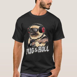 Camiseta Pug E Roll Cute Rockstar Guitar Música Rocker Sin