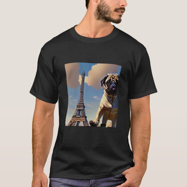 Camiseta Pug  Eiffel Tower France Paris  Men Women Girls Do (Frente)