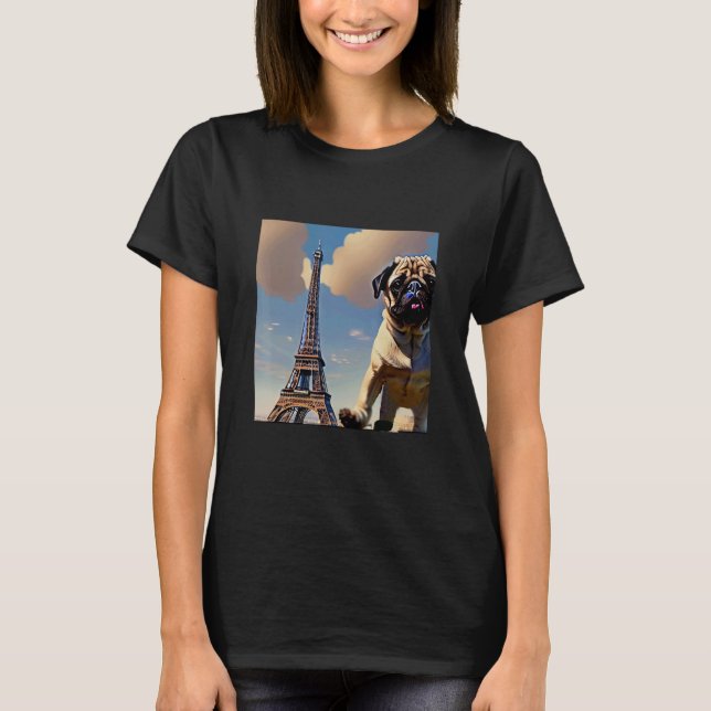 Camiseta Pug  Eiffel Tower France Paris  Men Women Girls Do (Frente)