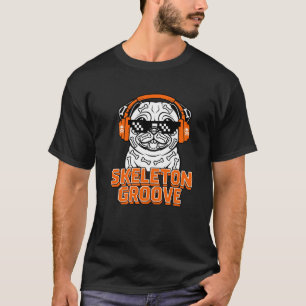 Camiseta Pug engraçado de Halloween Esqueleto Groove DJ Cac