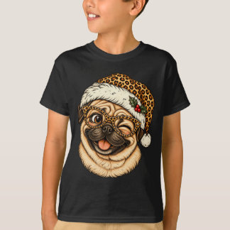 Camiseta Pug engraçado de Natal com chapéu de Papai Noel le