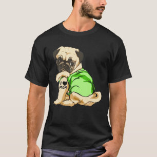 Camiseta Pug Engraçado Eu Amo Mãe Cachorro Tatuado Dia das