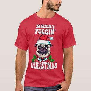 Camiseta Pug Engraçado Feliz Puggin Natal