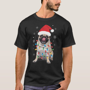 Camiseta Pug Enrolado Em Luas De Natal Santa Hat Engraçado 