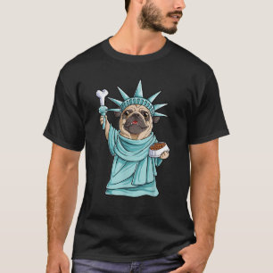 Camiseta Pug Estátua da Liberdade Engraçada 4 de julho Mulh
