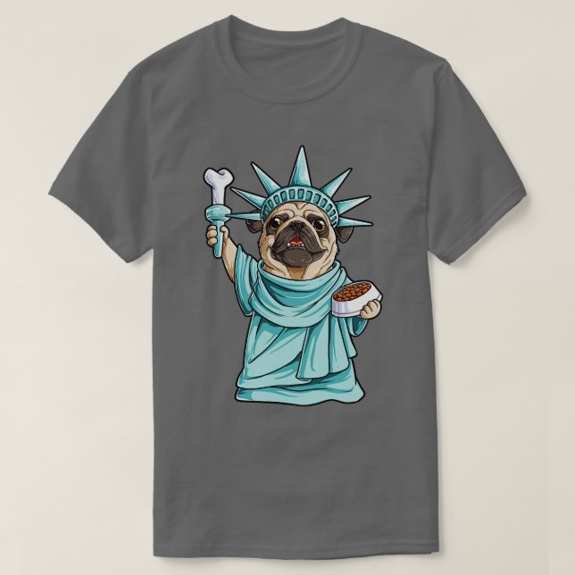 Camiseta Pug Estátua da Liberdade para Homens Meninas Crian (Frente do Design)