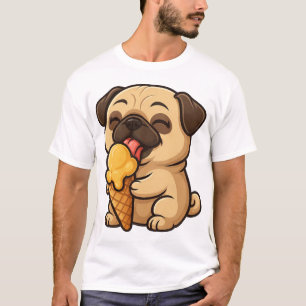 Camiseta Pug feliz com sorvete cartoon de verão