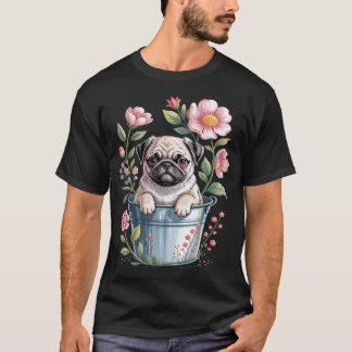Camiseta Pug Floral de Primavera - Dono de Cachorro Treinad