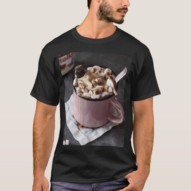 Camiseta Pug fofo beber marshmallow (Frente)