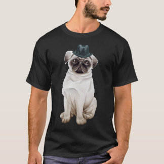 Camiseta Pug fofo com chapéu Clássico 363