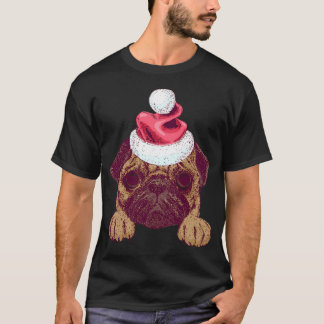 Camiseta Pug Fofo com Chapéu de Natal de Papai Noel