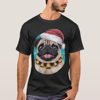 Camiseta Pug Fofo Com Chapéu De Natal - Engraçado