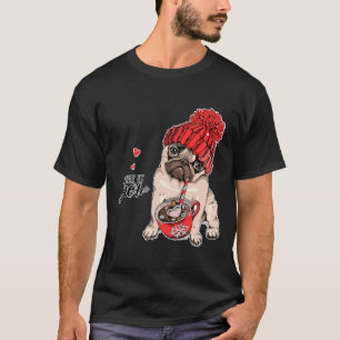 Camiseta Pug Fofo Com Haf Tricô E Café