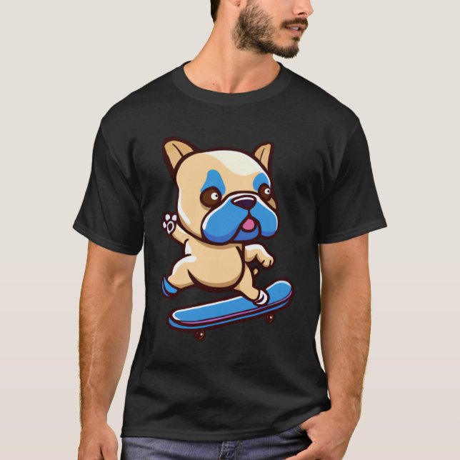 Camiseta Pug fofo com skate (Frente)