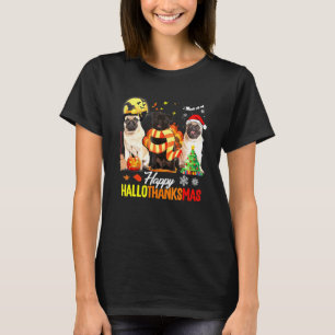 Camiseta Pug Fofo Feliz Hallothanksmas Dia das Bruxas Ação