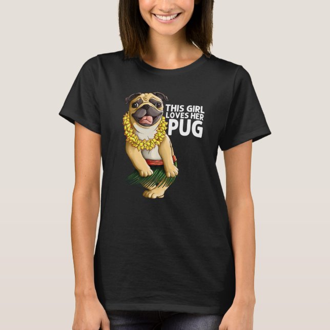 Camiseta Pug For Girls Kids Hula Dancer Aloha Pug (Frente)