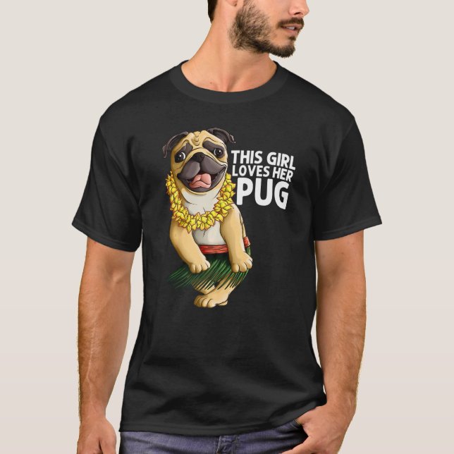 Camiseta Pug For Girls Kids Hula Dancer Aloha Pug (Frente)