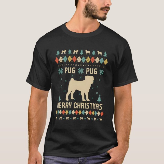 Camiseta Pug Funny Ugly Sweater Retro Para O Natal (Frente)