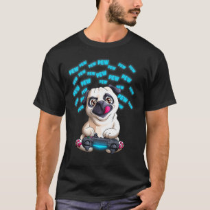 Camiseta Pug Gamer Pew Divertido Vídeo de Pugs Jogando Pewp