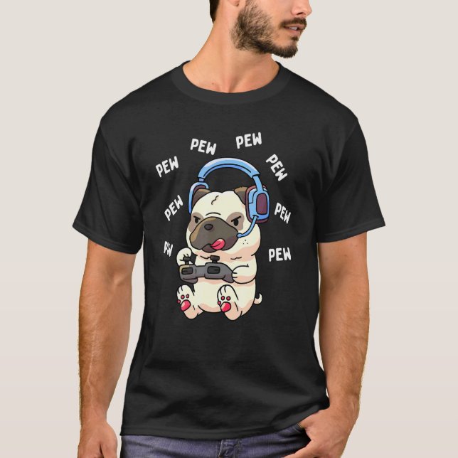 Camiseta Pug Gamer Pew Pew Gaming (Frente)