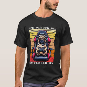 Camiseta Pug Gamer Pew Vídeos Engraçados de Jogos Vintage M