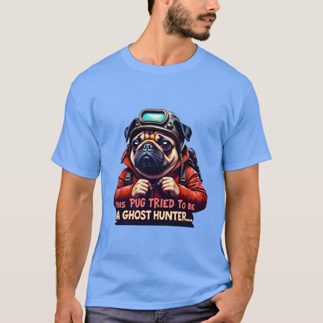 Camiseta Pug Ghost Hunter Halloween T-Shirt – Cute Dog Love (Frente)