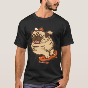 Camiseta Pug gordo brincando de surf skate