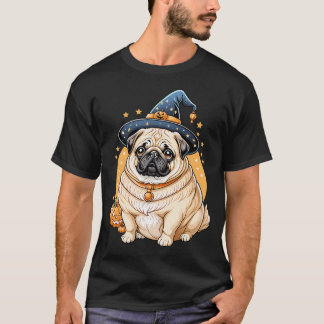 Camiseta "Pug Gorducho de Chapéu de Bruxa Série de Arte de