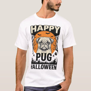 Camiseta Pug Halloween Feliz Vintage Cão Assustador_1