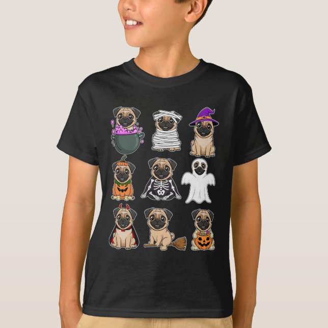 Camiseta Pug Halloween Figurume Spooky Fantasma Pumpkin Pug (Frente)