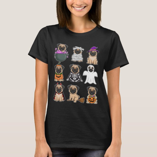 Camiseta Pug Halloween Figurume Spooky Fantasma Pumpkin Pug (Frente)