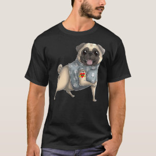 Camiseta Pug I Love Mãe Tattoo Dog Dia de as mães