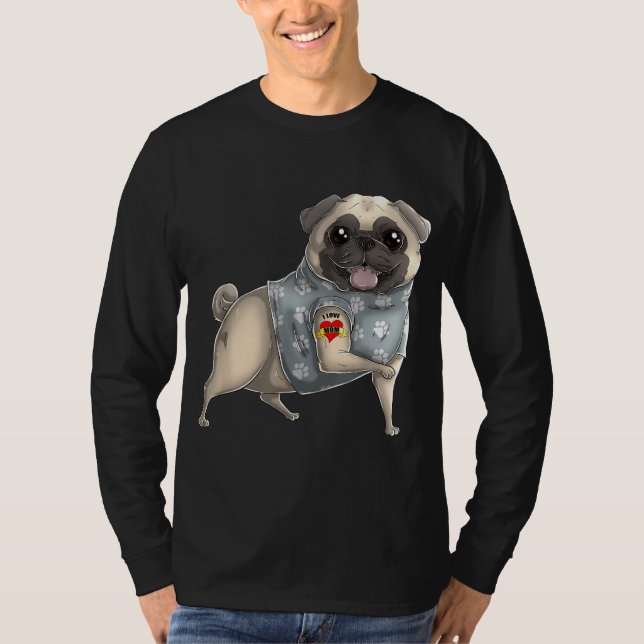 Camiseta Pug I Love Mamãe Tatuagem Cachorro Engraçado Prese (Frente)